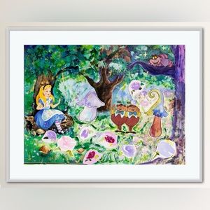 Tweedledee Tweedledum Cheshire Cat Alice in Wonderland Art Print whimsy fantasy